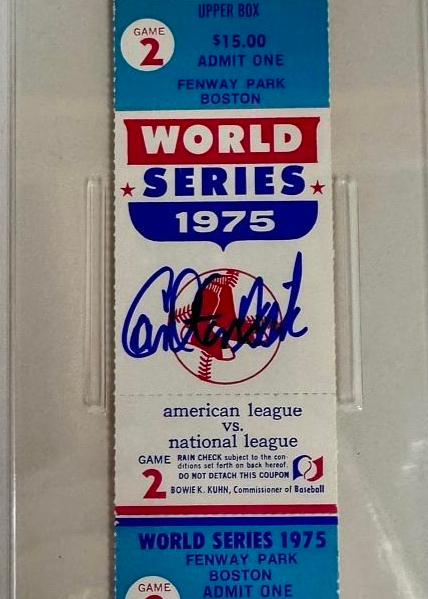 Carlton Fisk Signed 1975 World Series Game 2 Ticket - PSA COA Autograph Grade 10